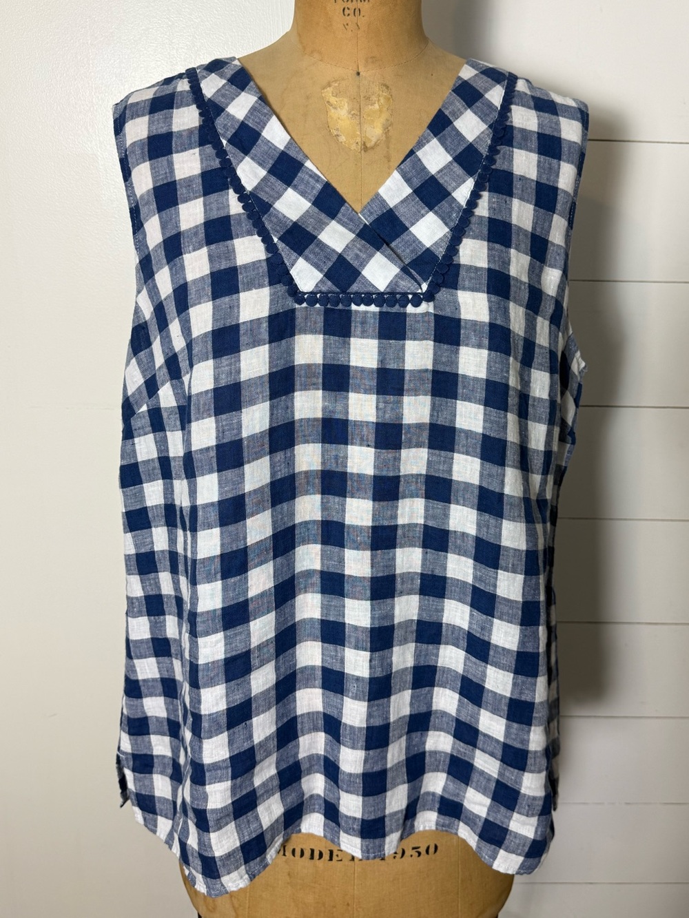 Talbot’s Blue and White Gingham Sleeveless V-Neck Top
